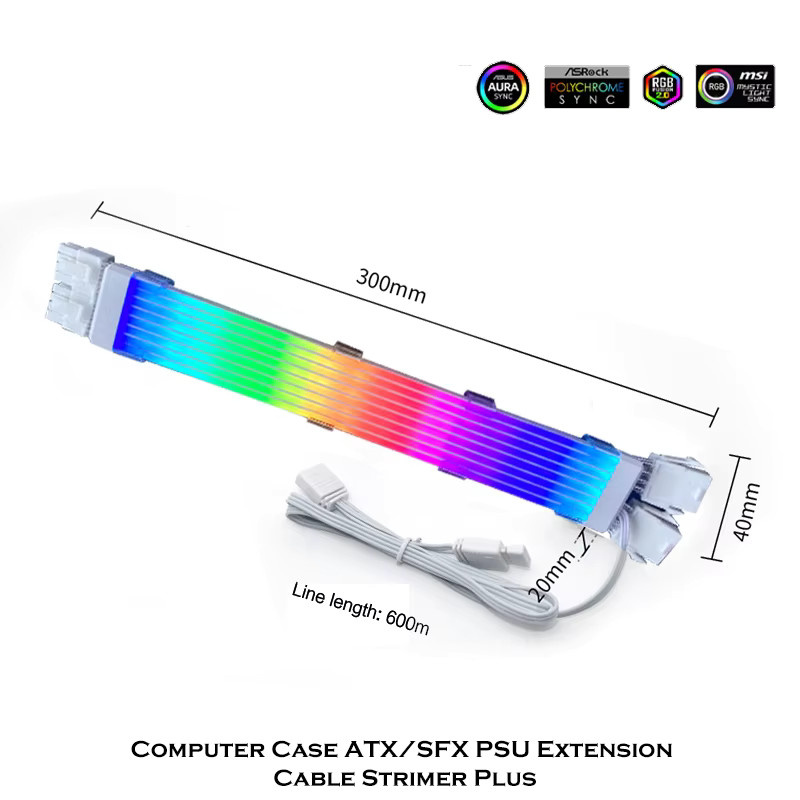Flying Elephant ARGB Rainbow Neon Line LED-Lichtabdeckung und Verlängerungskabel Set für ATX 24Pin und 8PinX2 in Multicolour - Bild 2