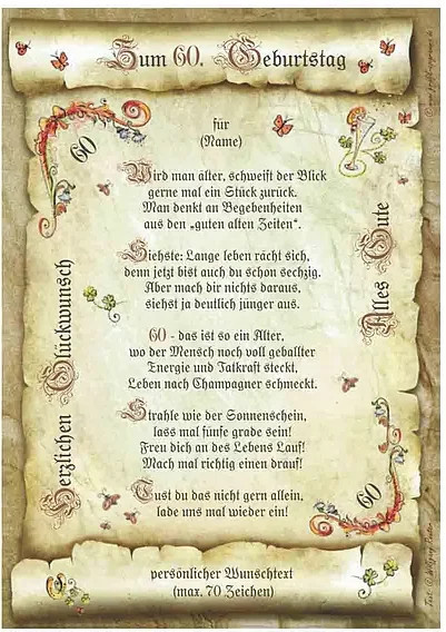 Personalisierte Urkunde zum 60. Geburtstag von tantum graphic in Beige im Vintage-Stil auf Papier - Bild 1