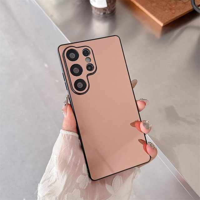 Stoßfeste Make-up Spiegel Handyhülle für Samsung Galaxy S25 S24 S23 S22 Ultra Plus FE mit schwarzem Rahmen und Gold-Akzenten - Bild 1