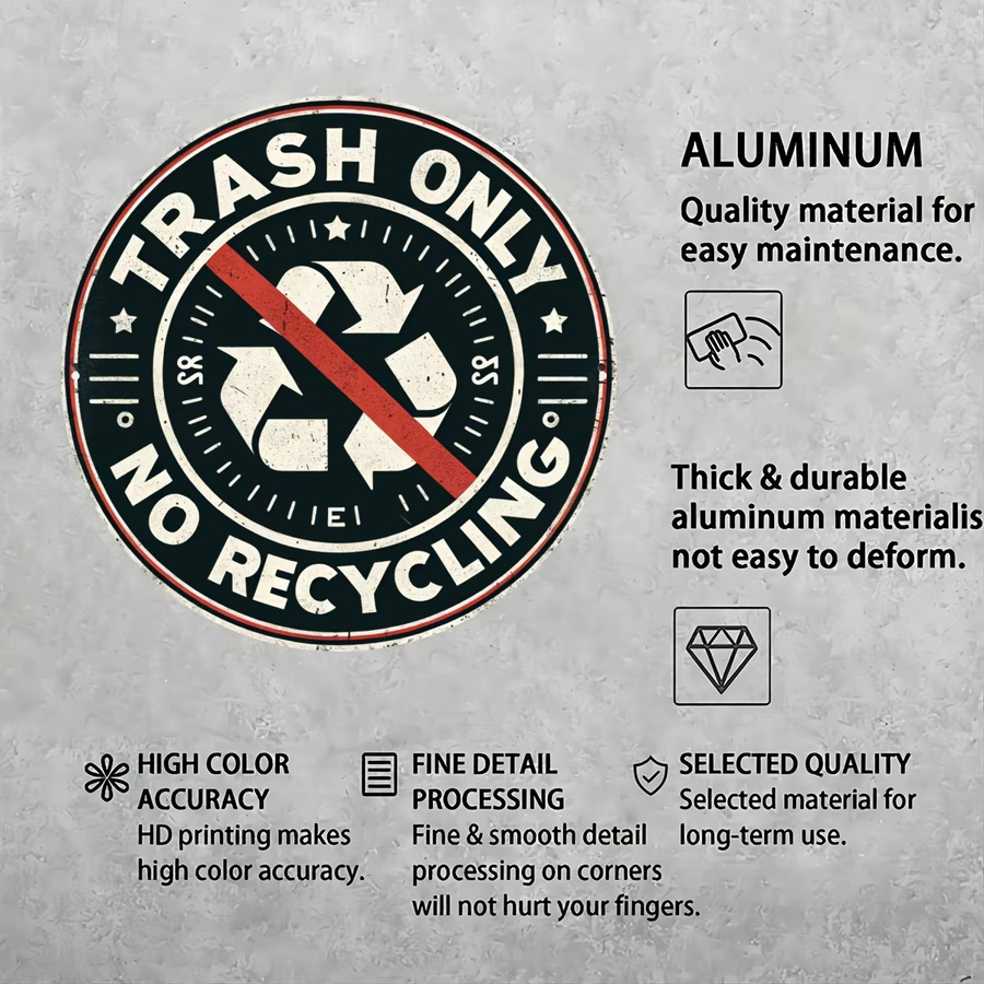 Rundes Aluminium-Wandschild Potdemiel Nur Trash No Recycling für Zuhause und Café, Durchmesser: 19,81 cm - Bild 5
