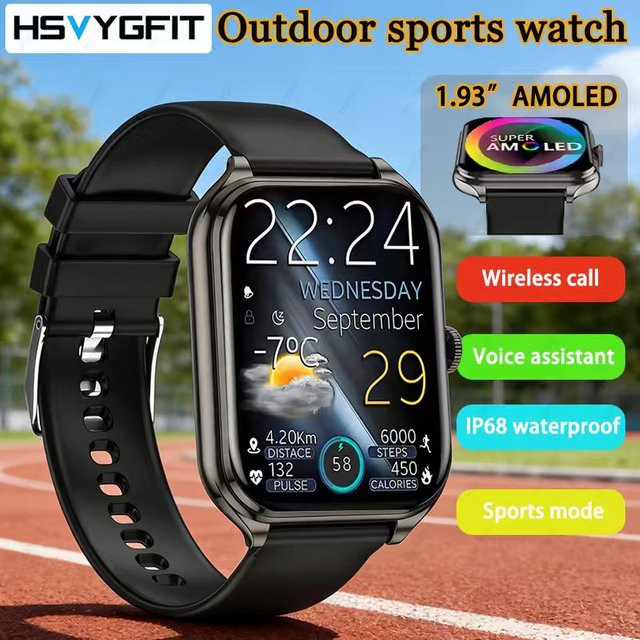 HSVYGFIT Ultra-dünne Outdoor-Smartwatch mit 1,93 Zoll AMOLED-Display in Schwarz - Bild 1