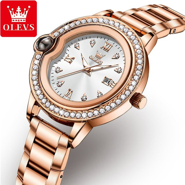 Olevs Armbanduhr Edelstahl, Quarz, Diamant, Roségold, Damen - Bild 1