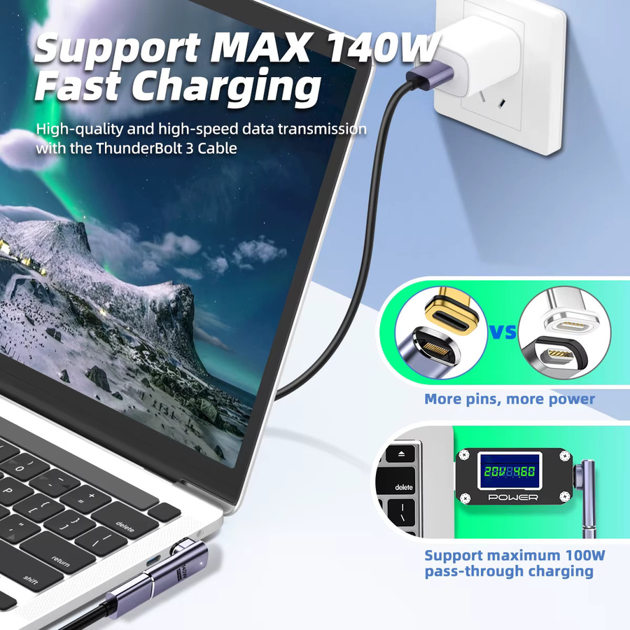 MCGILLON USB4.0 Magnetadapter USB-C Stecker auf Buchse mit 140 W und 40 Gbit/s für 8K 60 Hz in Gold - Bild 3