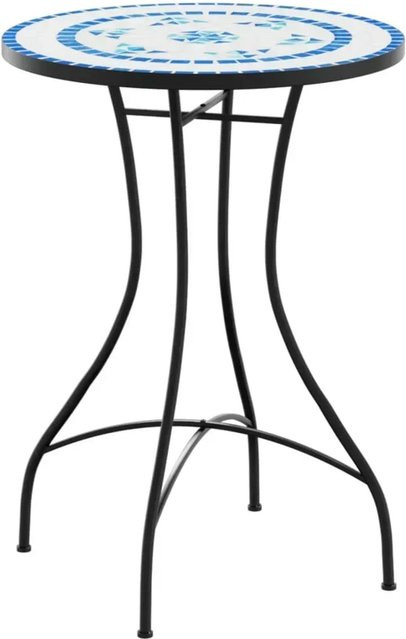 vidaXL Mosaik-Bistrotisch aus Keramik in Blau und Weiß für Garten, Balkon und Terrasse, Durchmesser: 50 cm, Höhe: 70 cm - Bild 1