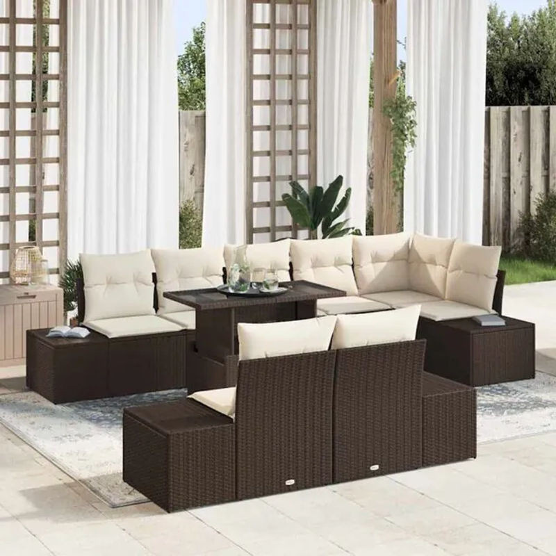 vidaxl Garten-Sofa-Set aus 9 Teilen in Braun und Beige im modernen Polyrattan-Design, B/T/H: 100 x 55 x 73 cm - Bild 1