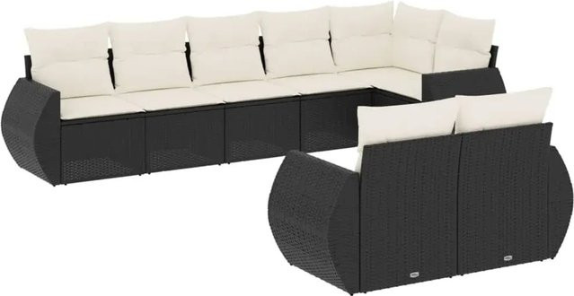 vidaXL 8-teilige Garten-Sofagarnitur in L-Form aus schwarzem Poly-Rattan mit Sitzkissen und Rückenkissen - Bild 1