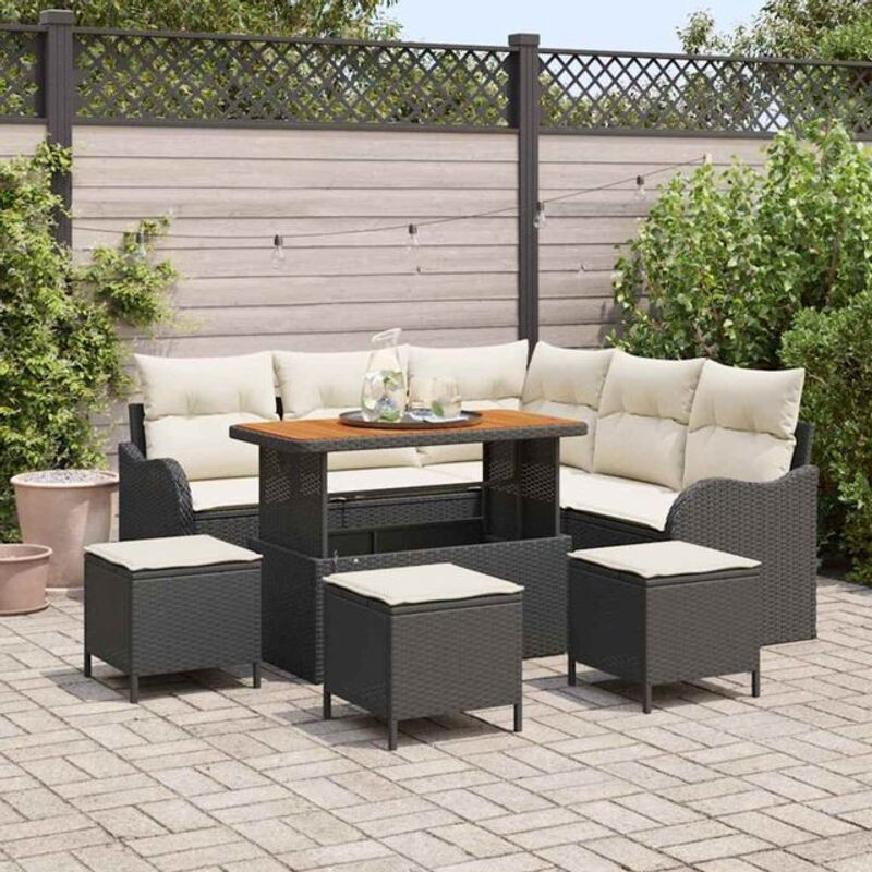 Vidaxl Garten-Sofa-Set aus 9 Teilen in Schwarz und Creme, modernes Polyrattan-Loungemöbel-Set, B/T/H: 110 x 55 x 71 cm - Bild 1