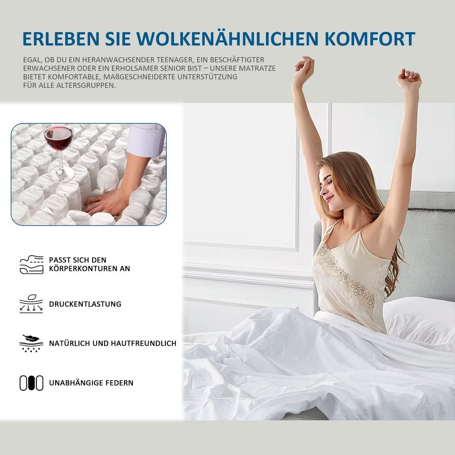 ROYGBIV Taschenfederkernmatratze H3 mit Diatomenschaum und orthopädischem Support, Dunkelgrau, B/T/H: 180 x 200 x 25 cm - Bild 2