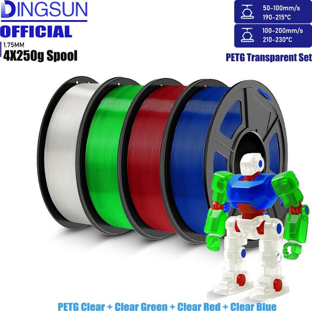 DINGSUN PETG Filament Transparent Blau, 1,75 mm, Hochfestes FDM 3D-Drucker-Filament mit einer Maßgenauigkeit von +/- 0,02 mm - Bild 1