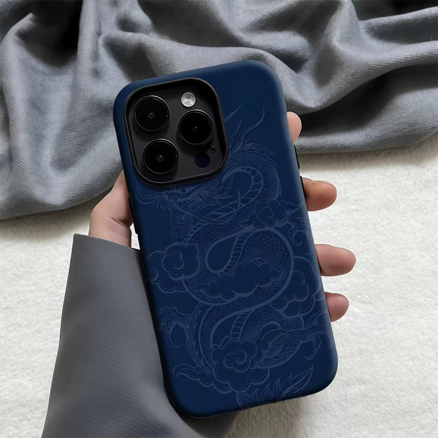 Potdemiel Handyhülle Indigo Dragon Clouds für iPhone 17 16 15 14 13 12 Pro Max Plus, stoßfeste doppellagige Rückseite, Blau - Bild 4
