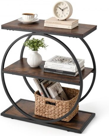 VEVOR Beistelltisch mit 3 Ebenen, moderner Nachttisch aus Holz und Metall mit offenen Ablagefächern, Farbe: Braun/Schwarz, B/T/H: 30 x 30 x 65 cm - Bild 1