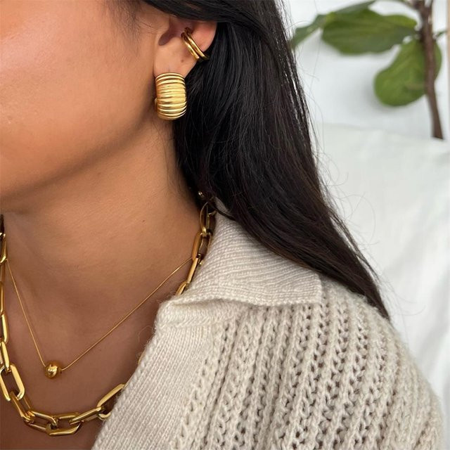 amofa Creolen, Edelstahl, Gold, Damen - Bild 1