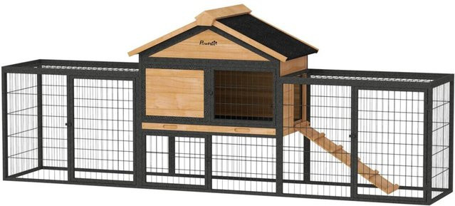 PawHut Kaninchenstall aus Holz und Metall in Gelb und Schwarz, wetterfest, B/H/L: 53 x 86 x 217 cm - Bild 1