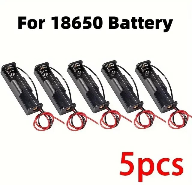 YYMSF 5er Set 18650 Batteriehalter mit Draht Anschluss, Schwarz, 1 Slot pro Box - Bild 1