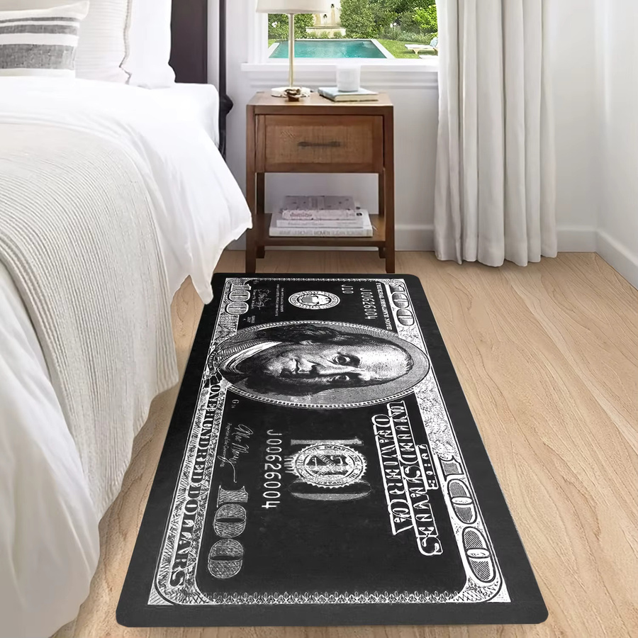 VIKAMA Läufer-Teppich mit 100-Dollar-Rechnung-Design, modern und rutschfest, Schwarz-Weiß, B/T: 120 x 40 cm - Bild 4