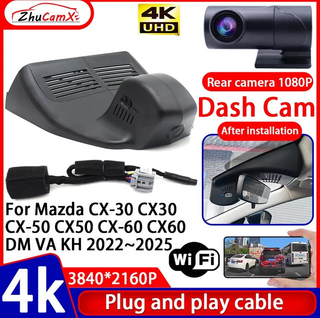 ZhuCamX Night Visio 4K UHD Dash Cam Videorecorder für Mazda CX-30 CX-50 CX-60, Schwarz - Bild 1