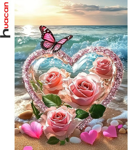 Huacan 5D Diamant-Mosaik DIY Malerei mit Blumen und Schmetterlingen, quadratisch, mehrfarbig, B/H: 30,0 x 20,0 cm - Bild 1