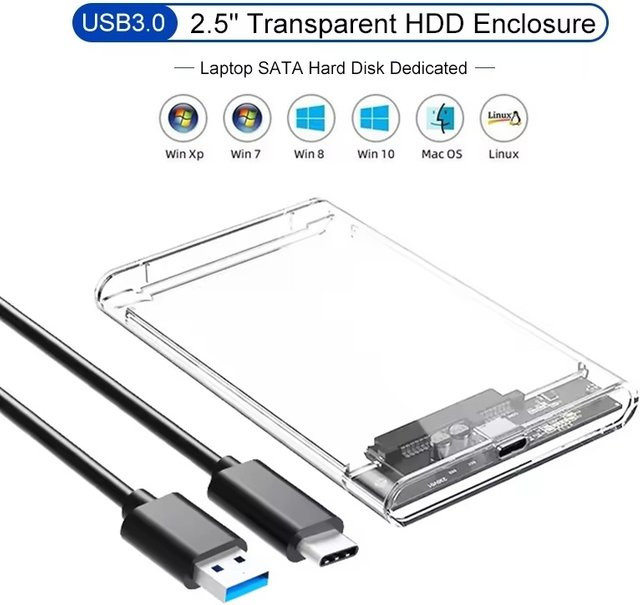 QUERPXAF SATA zu USB 3.0 Typ C Festplattengehäuse für SATA III, transparentes Aufbewahrungsgehäuse für Notebook-Festplatten - Bild 1