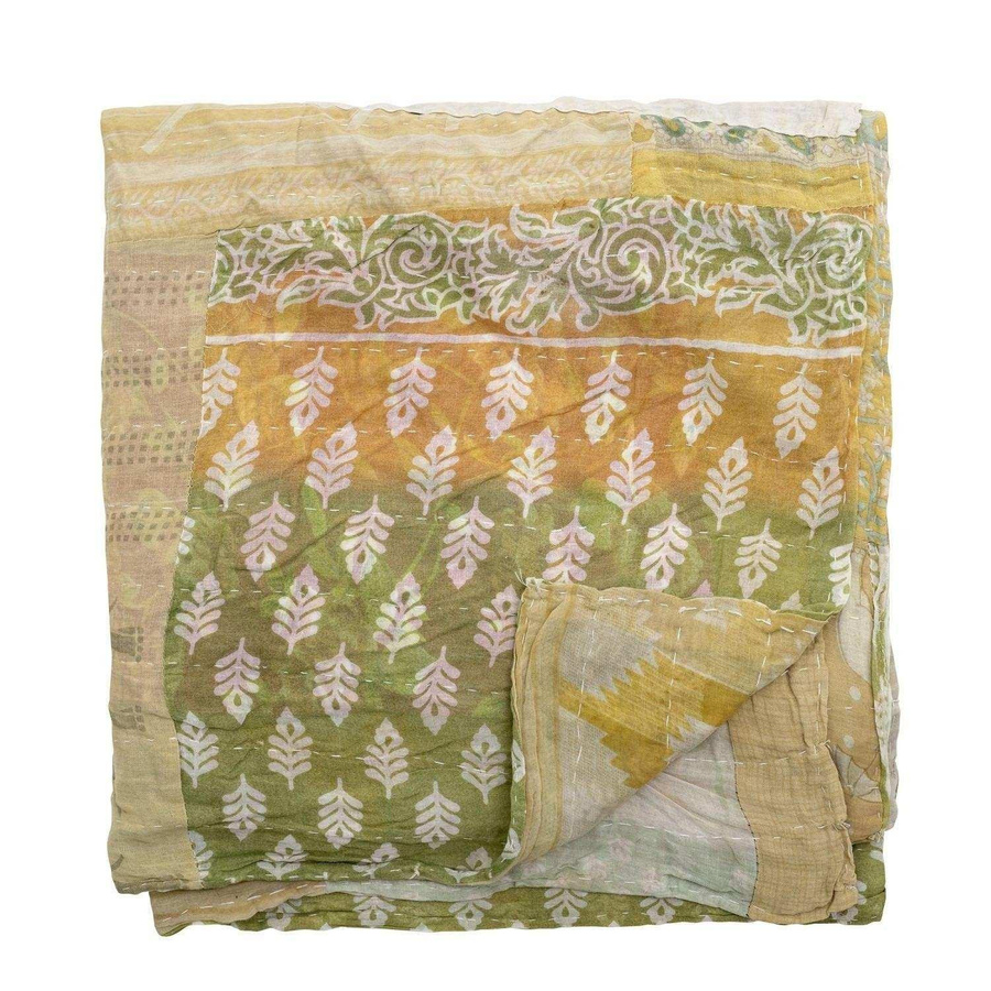 Bloomingville Plaid Sari gelb Patchwork Kantha aus recycelter Baumwolle B: 150 cm, T: 130 cm - Bild 1