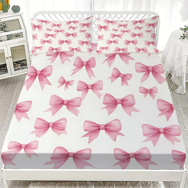 Bettwäscheset mit Rosa Schleife und 3D-Design von Binchi Fitness, bestehend aus Bettbezug und Kissenbezug, Farbe: Rosa, Maße: B: 90 cm, T: 200 cm, H: 25 cm - Bild 1