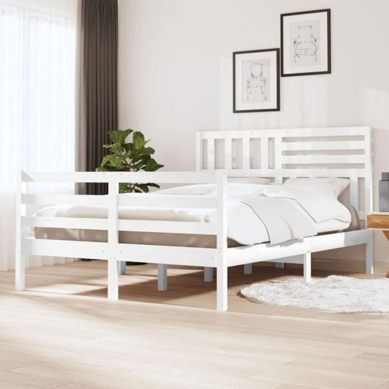 Massivholzbett aus Kiefer in Weiß im Landhausstil von Vidaxl, B/T: 140 x 200 cm - Bild 1