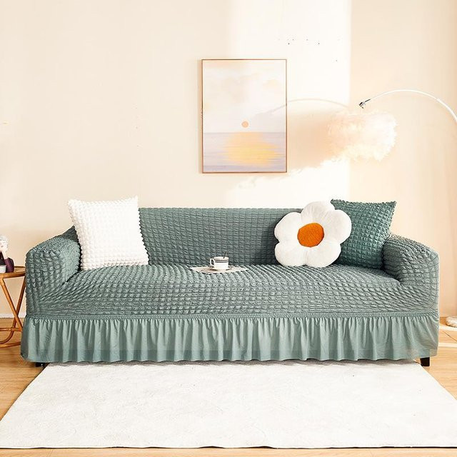 Elastischer Stretch Sofabezug in Grün für 1-Sitzer Sofas, Jacquard-Überwurf aus Polyester und Elastan, Breite: 90-140 cm - Bild 1