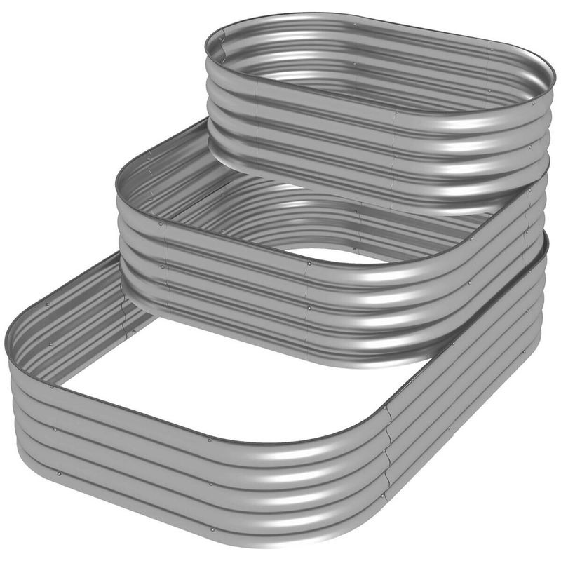Outsunny Hochbeet aus Metall in Silber mit 3-stufigem Pflanzkasten für deinen Garten, B/H/L: 109 x 82 x 158 cm - Bild 2