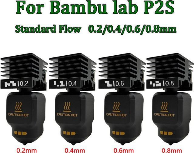 Bambu Lab P2S Ersatz-Hotend aus gehärtetem Stahl mit Düsenoptionen 0,2 mm, 0,4 mm, 0,6 mm und 0,8 mm für deinen 3D-Drucker - Bild 1