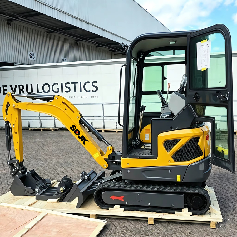 SDJK Kompakter Raupenbagger mit geschlossener Kabine in Gelb für Landwirtschaft und Garten - Bild 4