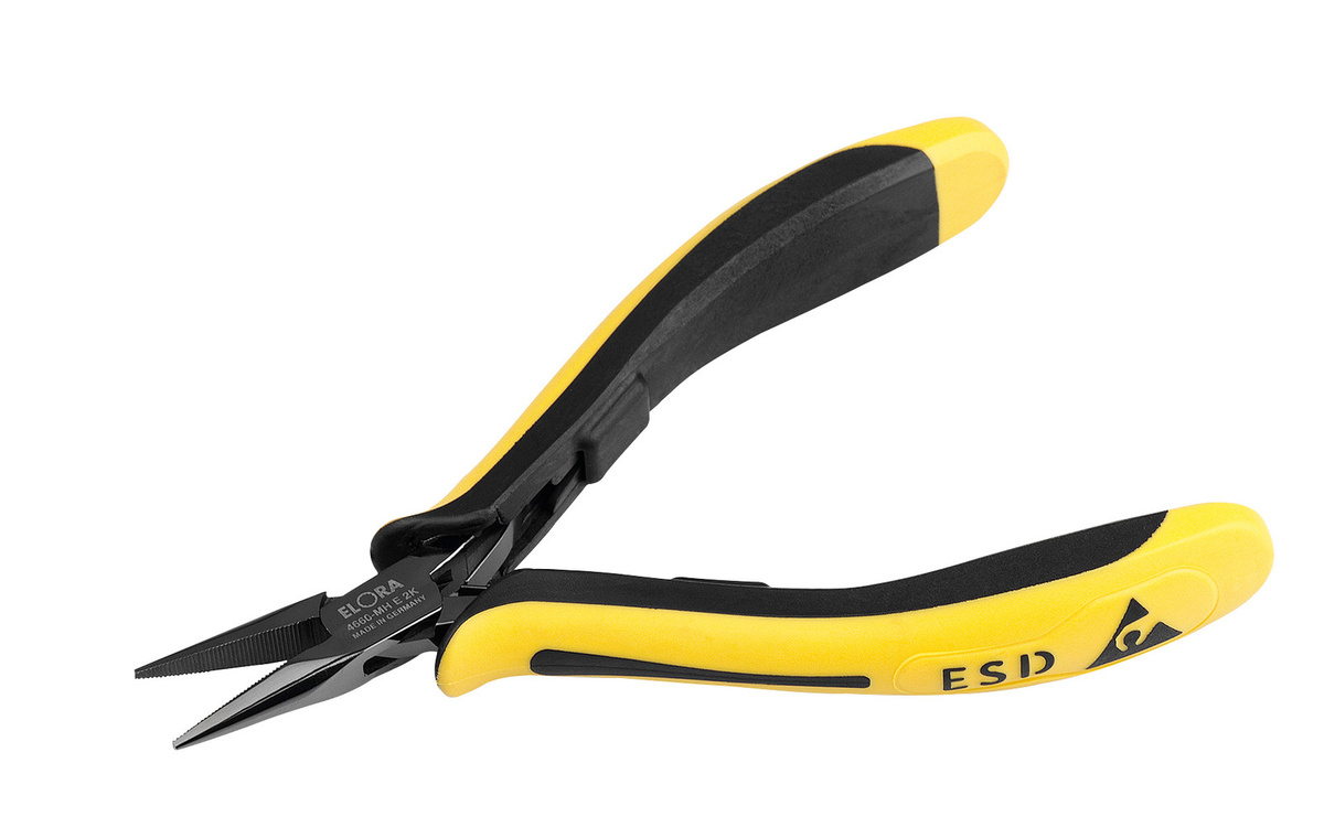 Elora Elektronik Spitzzange ESD mit geriffelter Greiffläche ELORA-4660-MH E 2K in Gelb - Bild 1