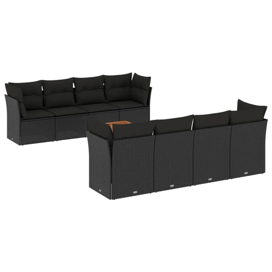 vidaXL 9-teilige Garten-Sofagarnitur mit Kissen aus Poly-Rattan und Akazienholz in Schwarz - Bild 2