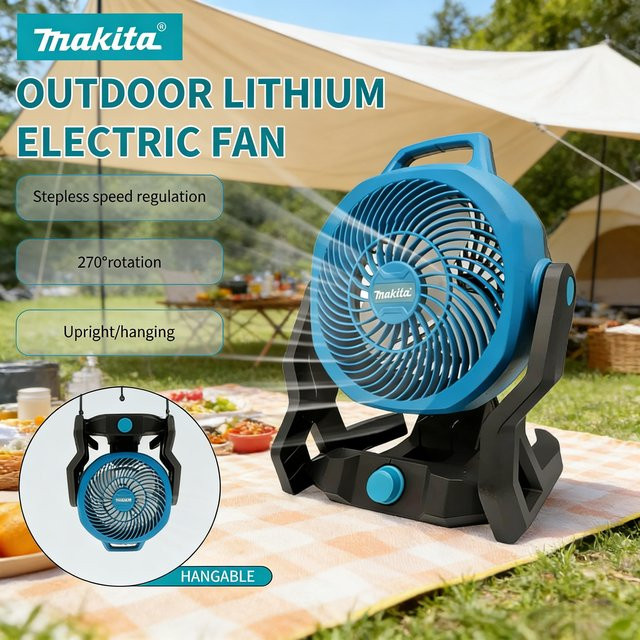 Makita Akku-Tischventilator in Blau, tragbarer Campingventilator mit 3 Geschwindigkeitsstufen und verstellbarem Kopf - Bild 1