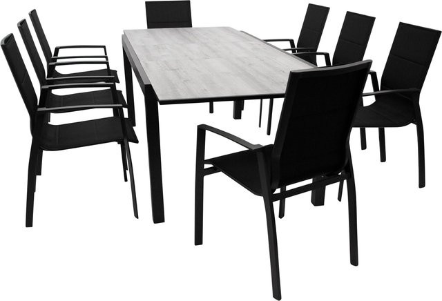 DEGAMO Gartenmöbel Garnitur FARO 9-teilig aus Aluminium und Glas in Anthrazit und Schwarz mit ausziehbarem Tisch in Keramikoptik - Bild 1