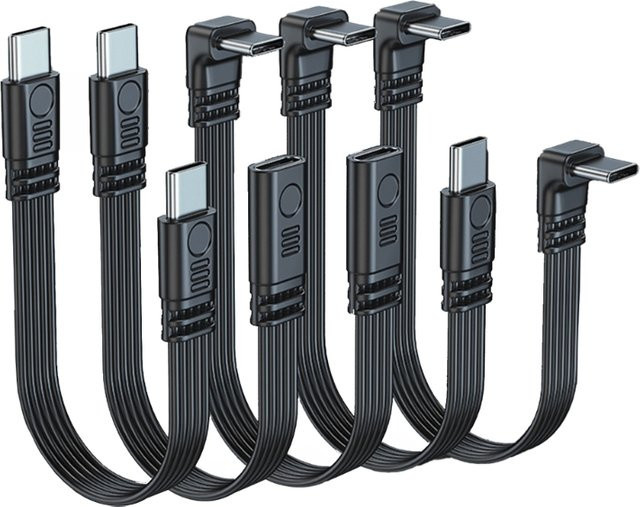 OOTDTY USB-C Stromkabel mit 90-Grad-Biegung und geradem Kopf in Schwarz zur Datenübertragung und Stromversorgung - Bild 1