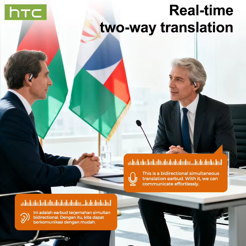 HTC NE63 Open-Ear KI-Übersetzer-Ohrhörer, kabellose Bluetooth-Kopfhörer mit HiFi-Klang, HD-Anrufen und LED-Energieanzeige in Schwarz - Bild 3