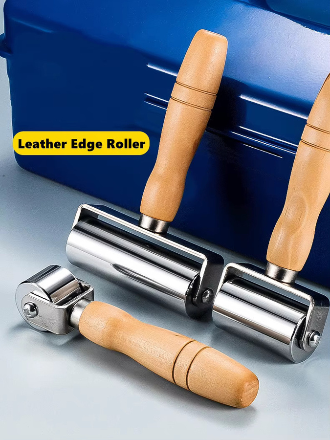 Lederpresskantenrolle mit Holzgriff und silberner Rolle für das Lederhandwerk - Bild 2
