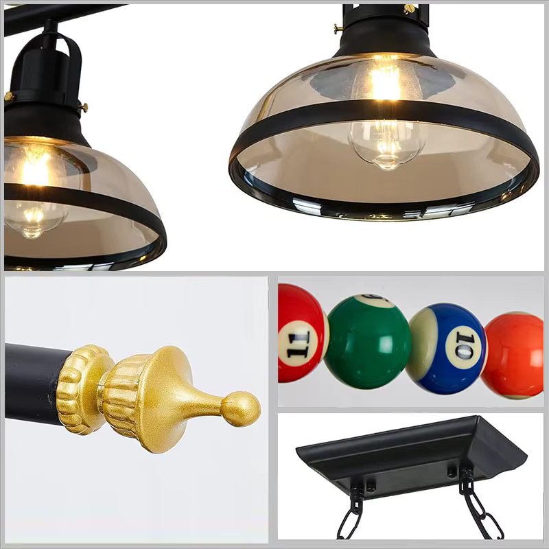 LINCCW Retro-Billard-Pendelleuchte LED mit 3 transparenten Glasschirmen in Schwarz, verstellbarer industrieller Kronleuchter für Esstisch und Bar - Bild 4