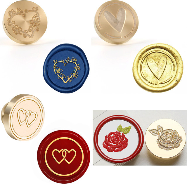 Valentinstag-Kollektion Wachsstempel mit abnehmbarem Messingkopf in Gold und Holzgriff zum Dekorieren von Karten, Hochzeitseinladungen und Geschenken - Bild 1
