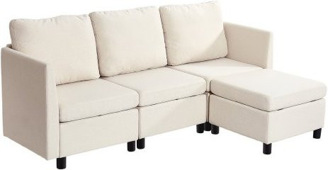 VEVOR Ecksofa als Schlafsofa mit Ottomane und verstecktem Stauraum, 3-Sitzer Modular Sectional Couch aus Baumwoll-Leinen-Stoff mit Massivholzrahmen, Beige - Bild 1