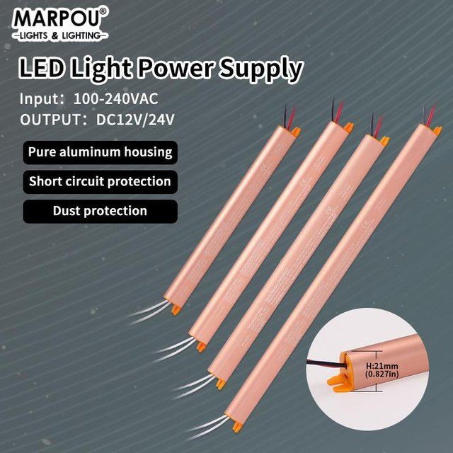 MARPOU Ultra-Dünnes LED-Schaltnetzteil aus Aluminium für LED-Lichtstreifen, AC 100-240V - Bild 1
