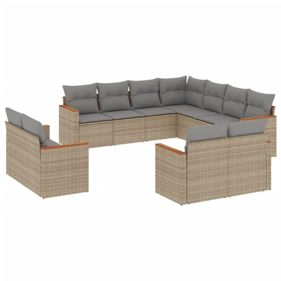 vidaXL 11-teilige Garten-Sofagarnitur aus Poly-Rattan in Beige mit Kissen und Stauraum - Bild 2