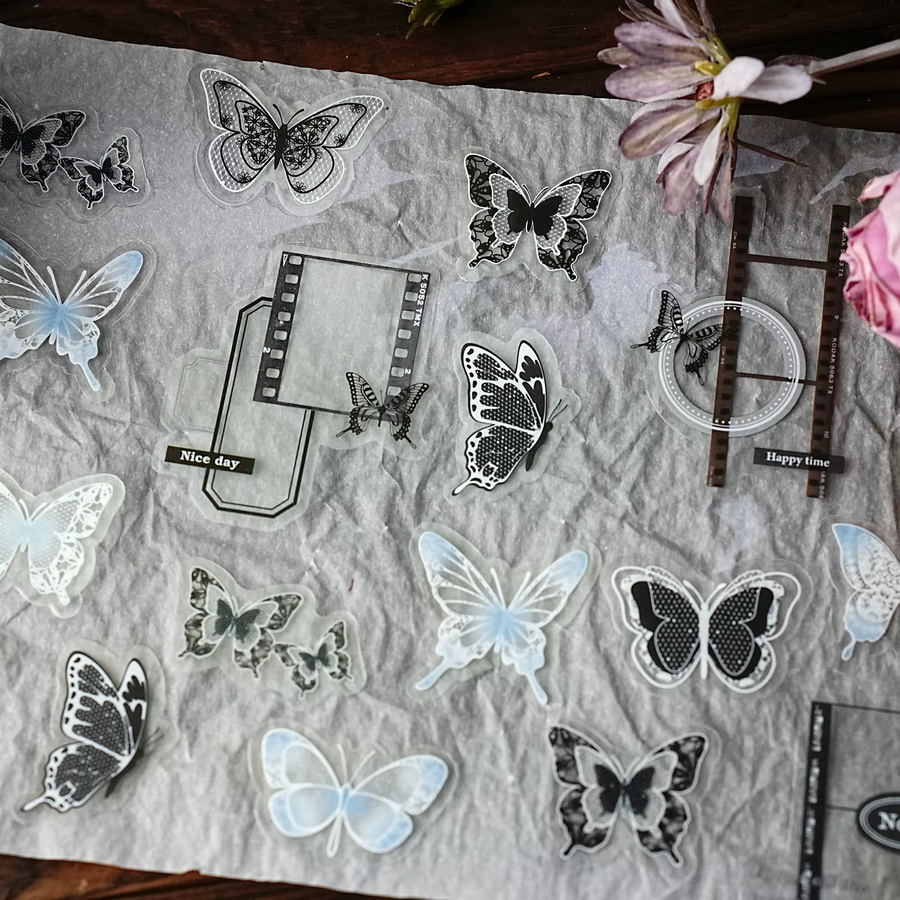 Etori Life 15 Stück Schmetterlings-Randsticker in Blau, Vintage-Filmrahmen-Dekorationsaufkleber für Laptop, Handy und Scrapbooking - Bild 3