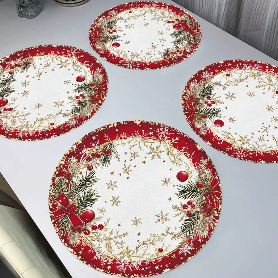 VIKAMA 4-teiliges Weihnachts-Tischset mit Kiefernzweig in Rot und Gold für deine Tischdekoration - Bild 2