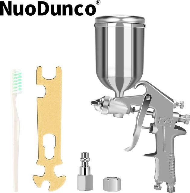 NuoDunco F-75 Spritzpistole in Silber mit 1,5 mm Düse und 400 ml Becher für Automobilmalerei und Lackierungen - Bild 1