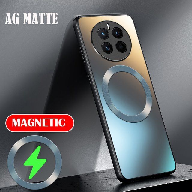 AG Matte Silikon-Hartschale für Huawei Mate 60 50 40 30 Pro mit magnetischer kabelloser Ladefunktion in Weiß - Bild 1