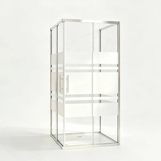 AICA Duschkabine Eckeinstieg mit Schiebetür aus 6mm Nano ESG Glas in Clear mit silbernen Profilen B/T/H: 80 x 80 x 185 cm - Bild 1