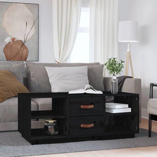 vidaXL Couchtisch aus massivem Kiefernholz in Schwarz, rustikaler Couchtisch rechteckig, B/T/H: 100 x 50 x 41 cm - Bild 1