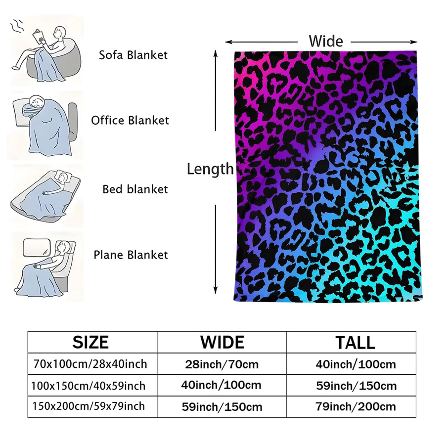 ZIZ Fleece-Decke mit Leopardenmuster in Rosa-Lila-Blau Farbverlauf, kuscheliger Animal-Überwurf für Erwachsene und Kinder - Bild 1