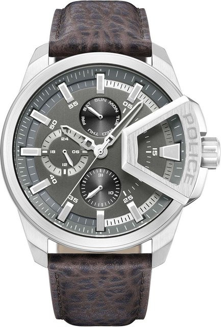 Police Herrenuhr, Quarz, Edelstahl, 46 mm, Leder, Grau, 5 ATM - Bild 1