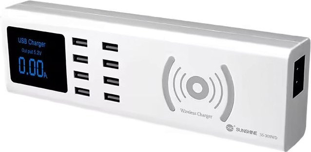 Sunshine Ladestation SS-309WD QI mit 40W, 2.4A und 8 USB-A Anschlüssen in Weiß - Bild 1